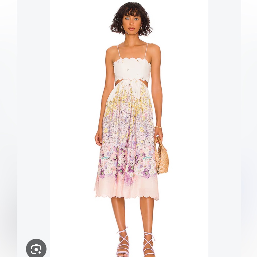 Zimmermann Jude Pink Floral Scallop-Hem Midi Skirt